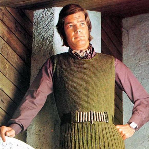 Men's belted knit sweater in 1970s
