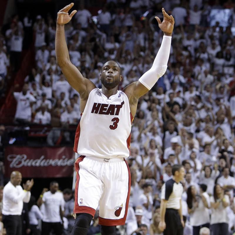 Miami Heat shooting guard Dwyane Wade celebrates basket during second half of Game 7