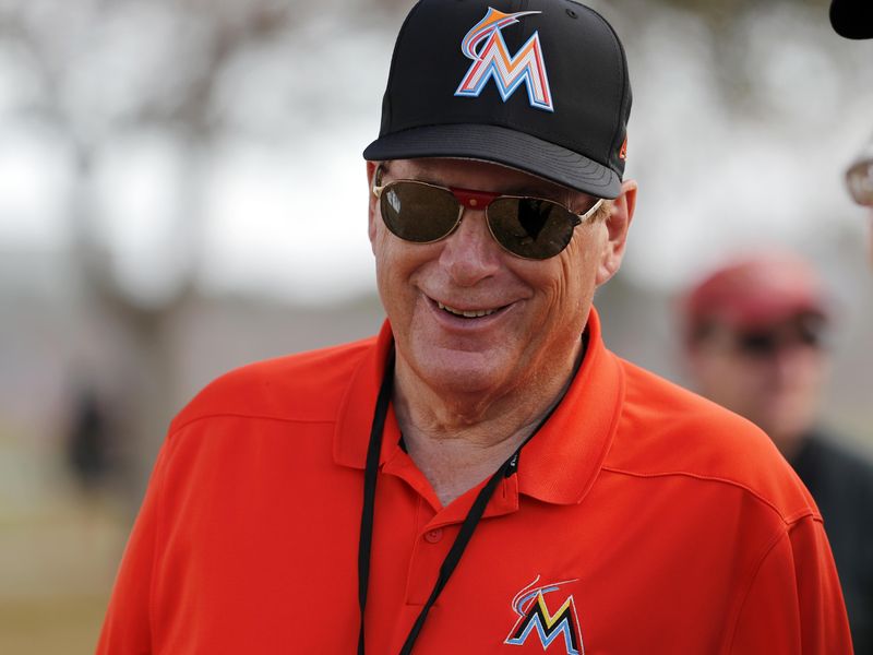 Miami Marlins majority owner Bruce Sherman watches his team