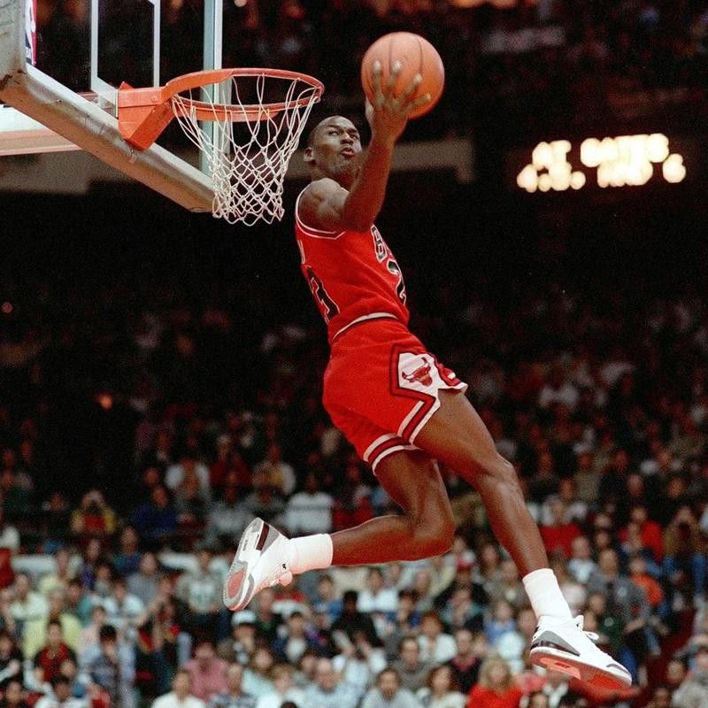 Michael Jordan of Chicago Bulls in slam dunk competition