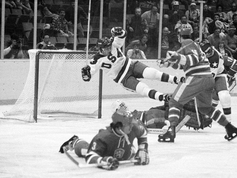 Mike Ramsey on ice with 1980 U.S. Olympic hockey team