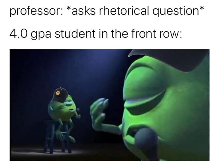Mike Wazowski meme about overachieving college students