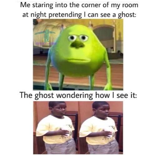 Mike Wazowski pretending to see a ghost
