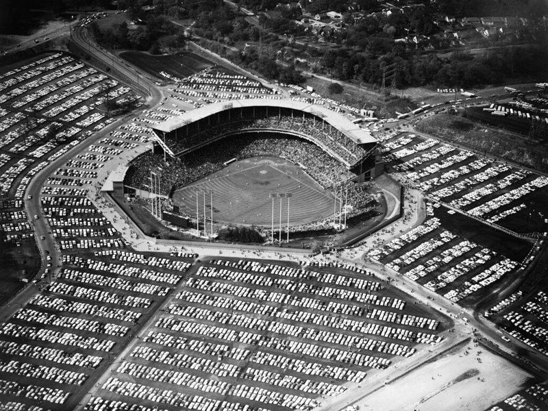 Milwaukee County Stadium for 1957 World Series game between the Milwaukee Braves and New York Yankees