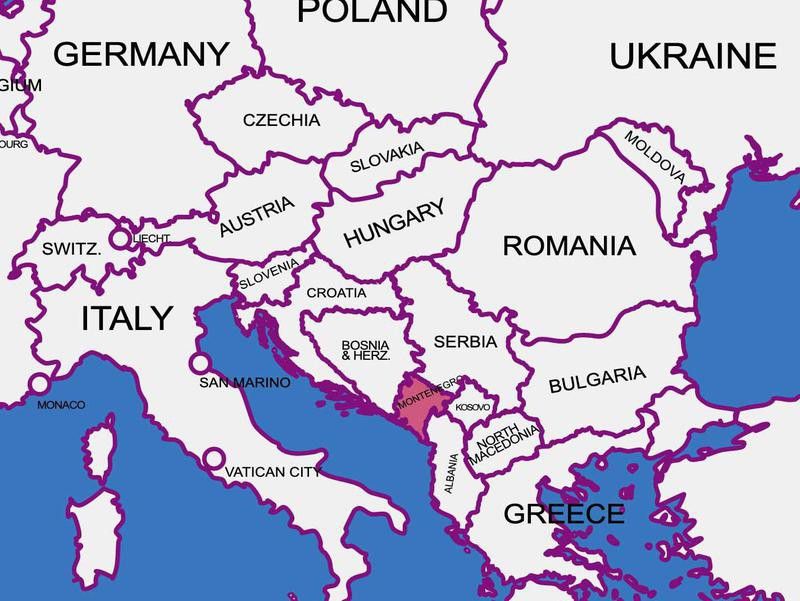 Montenegro on a map