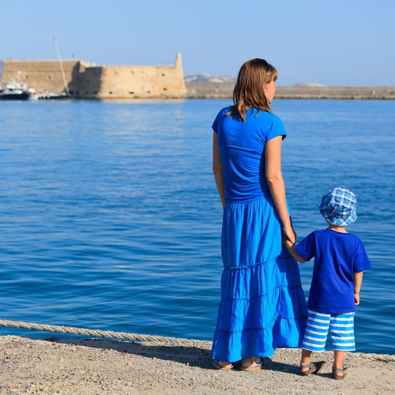 mother and son in Crete, Greece