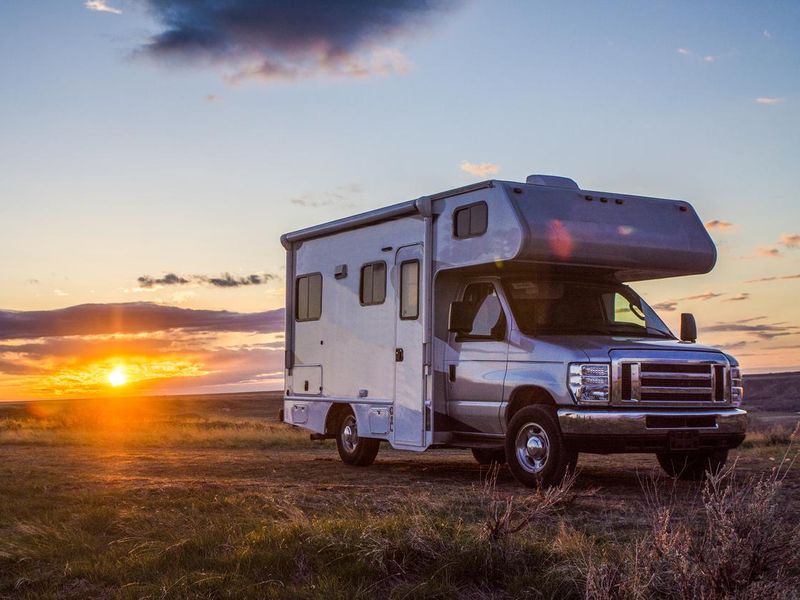 Motor home and sunset
