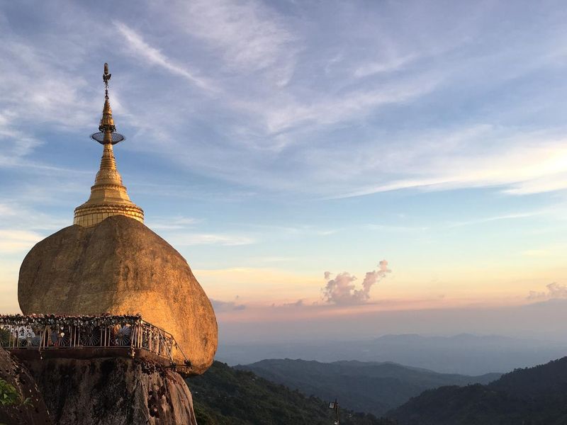 Myanmar Golden Rock Pagoda at sunset
