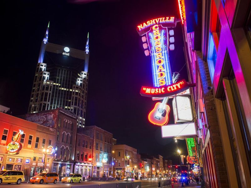 Nashville Night Street Scene Music Row Tennessee Travel Destinations