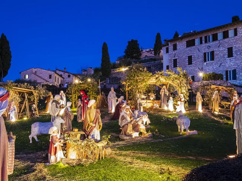 Nativity scene at Christmas time in Assisi, Italy