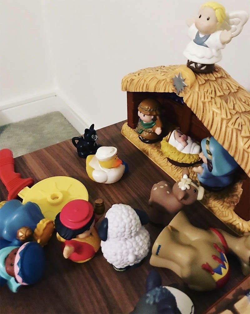 Nativity scene with regular toys