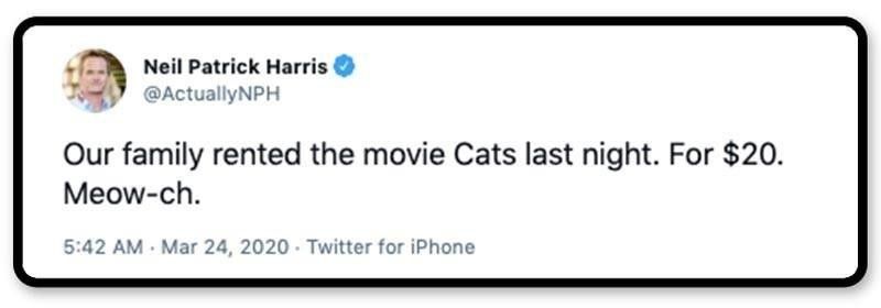Neil Patrick Harris tweet about Cats