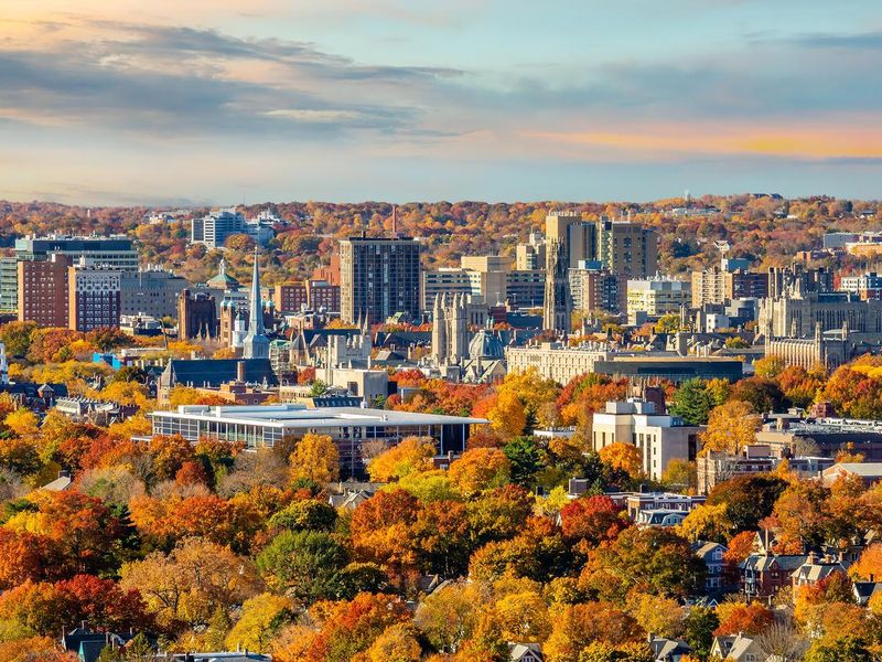 New Haven city downtown skyline cityscape of Connecticut in autumn