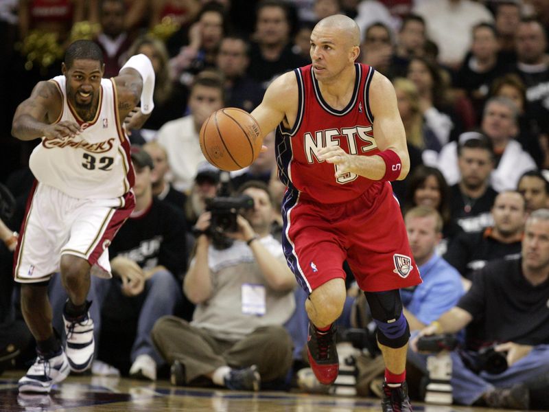 New Jersey Nets' Jason Kidd races up court