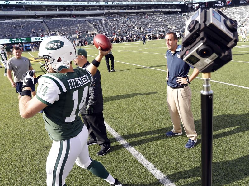 New York Jets quarterback Ryan Fitzpatrick as camera films him