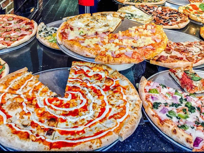 New York pizza display