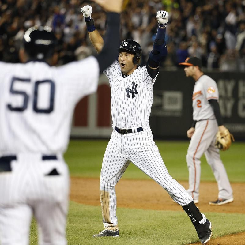 New York Yankees shortstop Derek Jeter celebrates