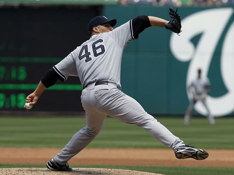 New York Yankees starting pitcher Andy Pettitte throws during baseball game