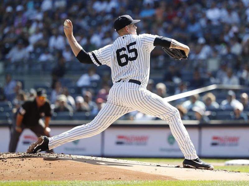 New York Yankees starting pitcher James Paxton pitches against Toronto Blue Jays