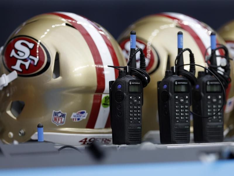 NFL football helmets and radios
