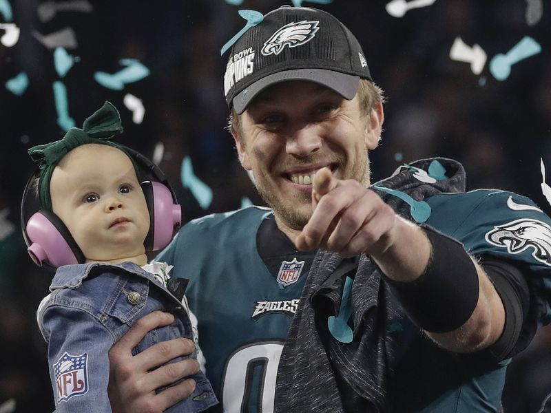 Nick Foles and his daughter Lily after Super Bowl LII