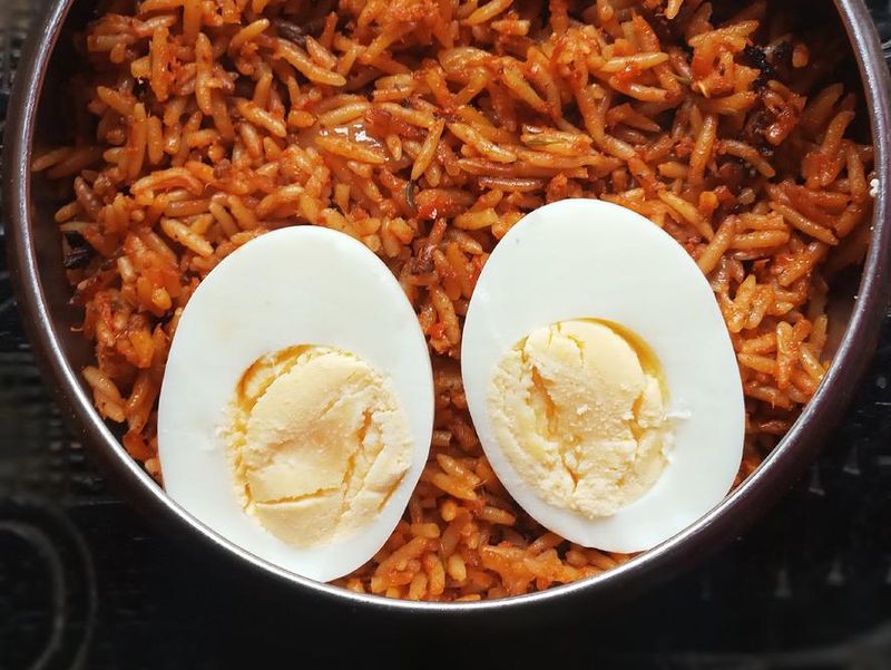 Nigerian Jollof Rice with Boiled Eggs