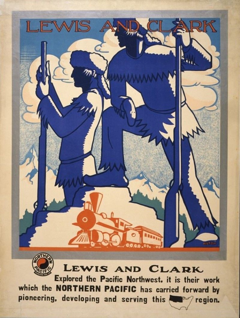 Northern Pacific Railway ad with Lewis and Clark