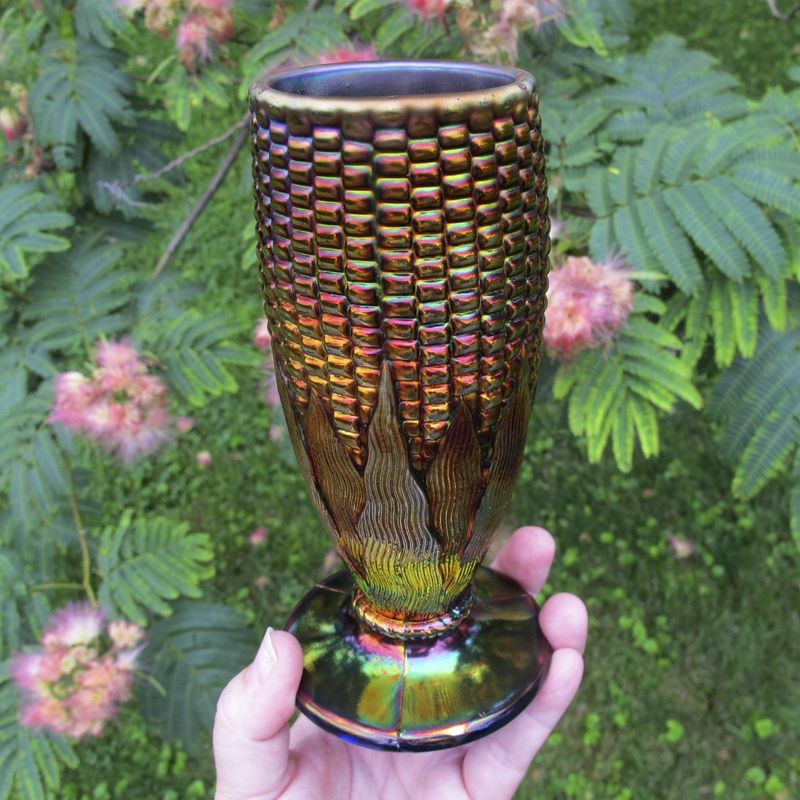 Northwood Blue Carnival Glass Corn Vase