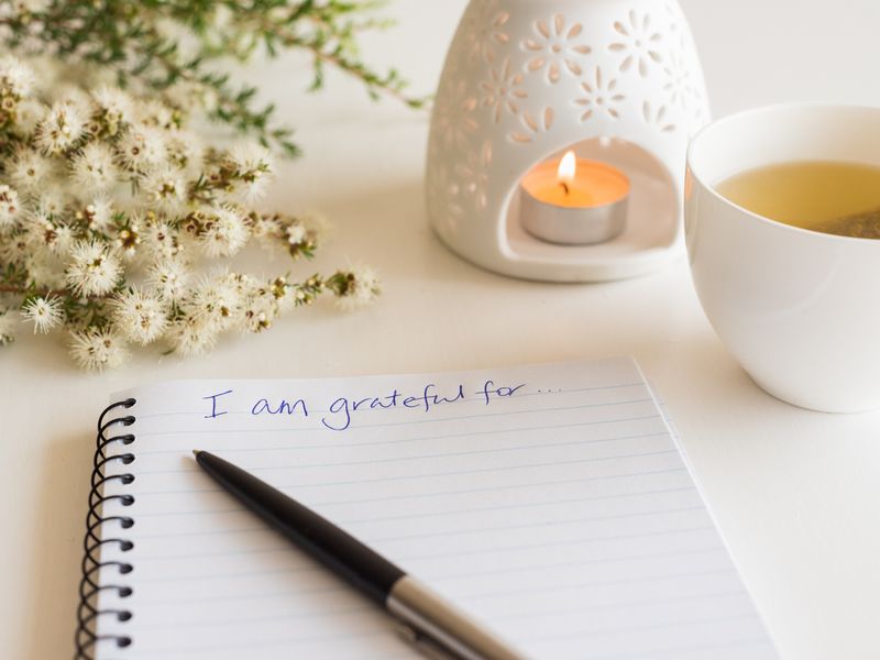 Notebook with "I am grateful for" in handwritten text