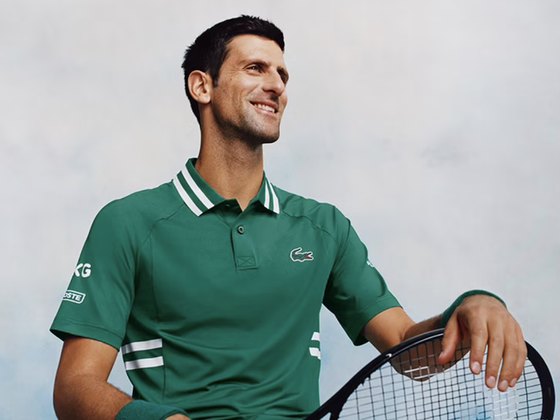 Novak Djokovic wearing Lacoste shirt