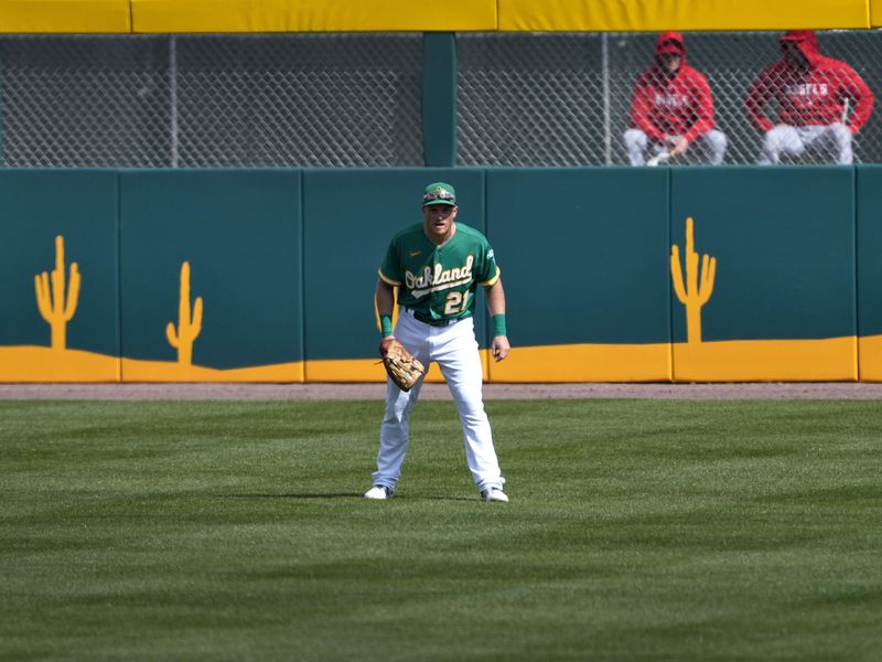 Oakland A's right fielder Conner Capel during spring training game in Mesa, Arizona