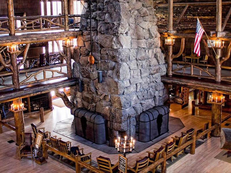 Old Faithful Inn fireplace