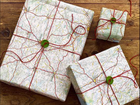 Old maps used as gift wrapping paper