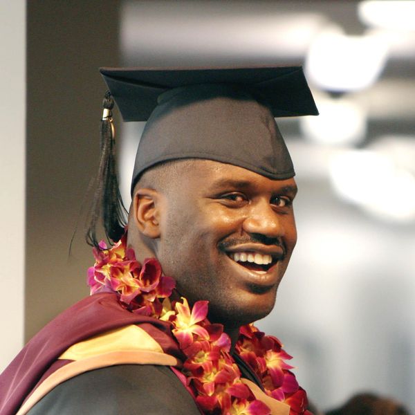 Miami Heats' Shaquille O'Neal waits in a corridor of the Great Western Forum in Inglewood, Calif., to receive his master of business administration degree from the University of Phoenix, Saturday, June, 25, 2005. (AP Photo/Stefano Paltera)