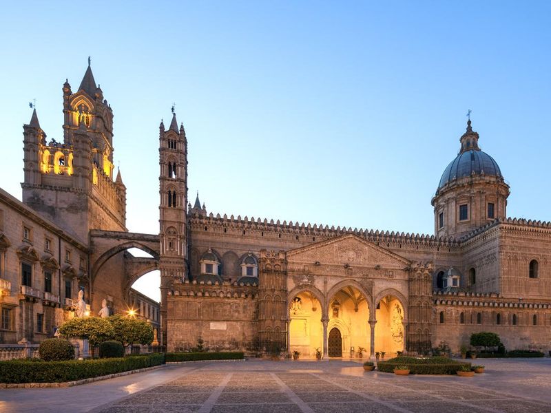 Palermo Cathedral by night, Sicily Italy