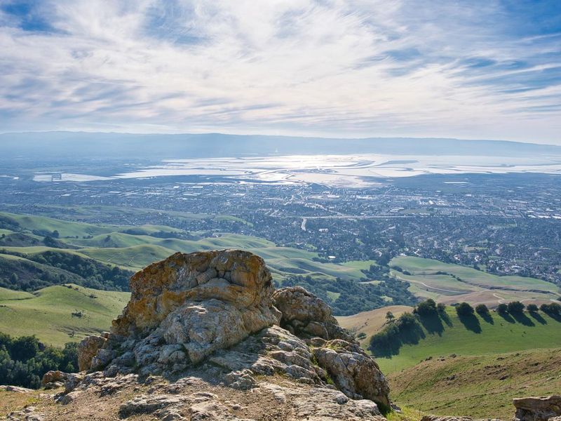 Panoramic shot of the beautiful view in Mission Peak Regional Preserve, located in Fremont, USA