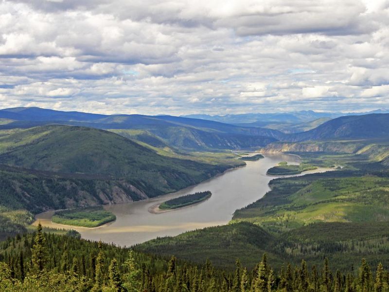 Panoramic view of the Yukon Kuskokwim River Delta near Dawson City, Canada