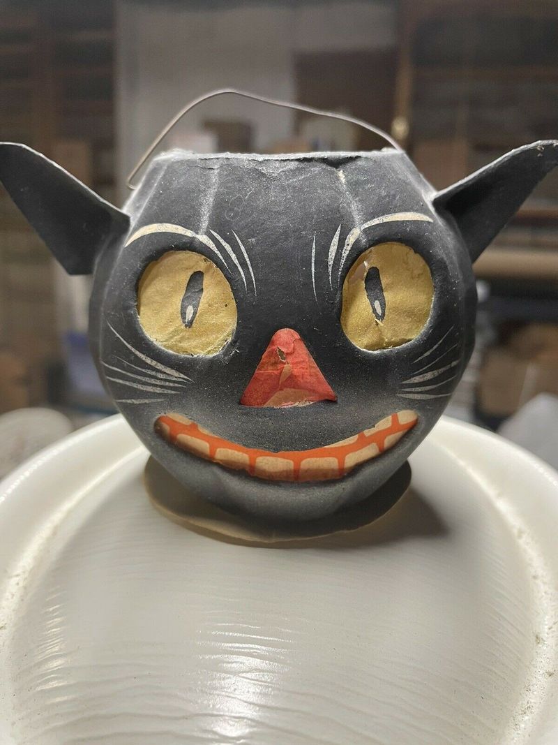 Paper Mache Black Cat Halloween Lantern