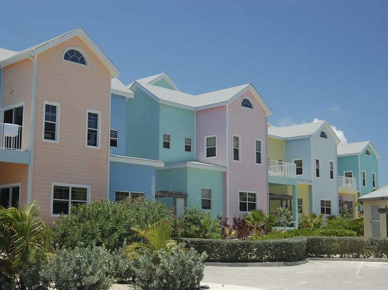 Pastel colored townhouses on Grand Cayman Island