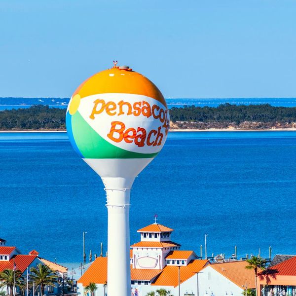 The iconic water tower at Pensacola Beach, Florida.  The tower, no longer in use, is owned by the municipality and is considered a local city "treasure".