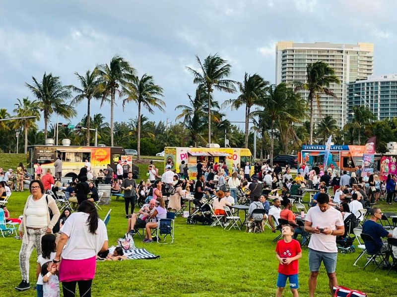 People at Food Trucks Tuesdays at Haulover Park in Miami