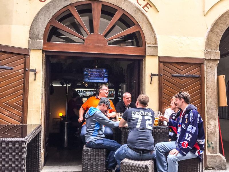 People drinking beer in Prague