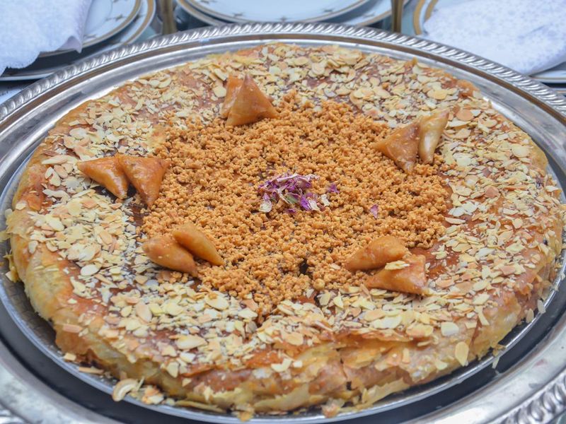 Pigeon pastilla with almonds in Morocco