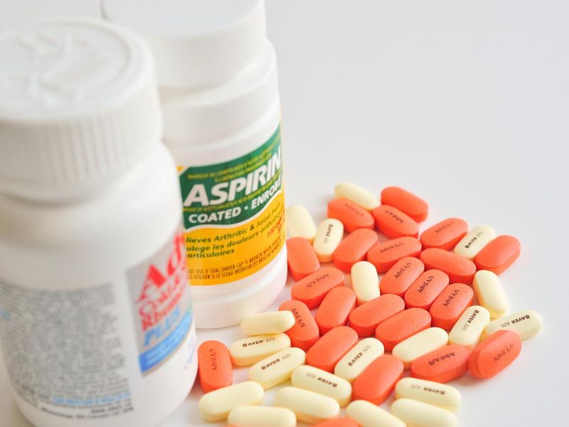 Pills of aspirin and advil  hangover cure idea