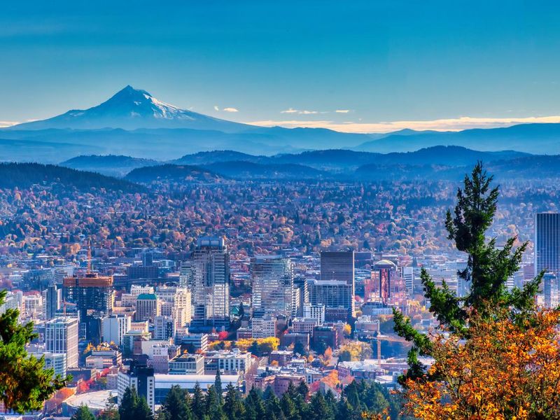 Portland Oregon skyline with Mt. Hood