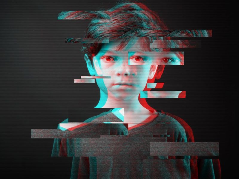 Portrait of boy with glitch effect