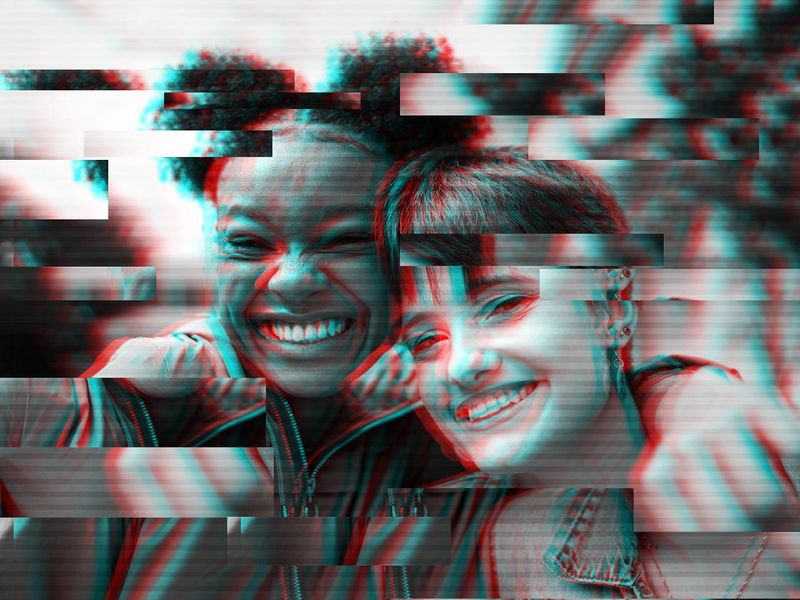 Portrait of friends with glitch effect