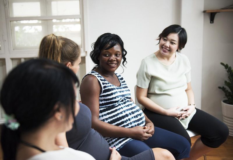 Pregnant women in a parenting class