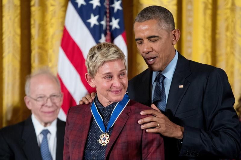 President Barack Obama presents the Presidential Medal of Freedom to Ellen DeGeneres