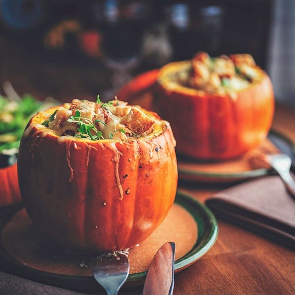 Pumpkin Risotto Baked with Cheese in a Pumpkin